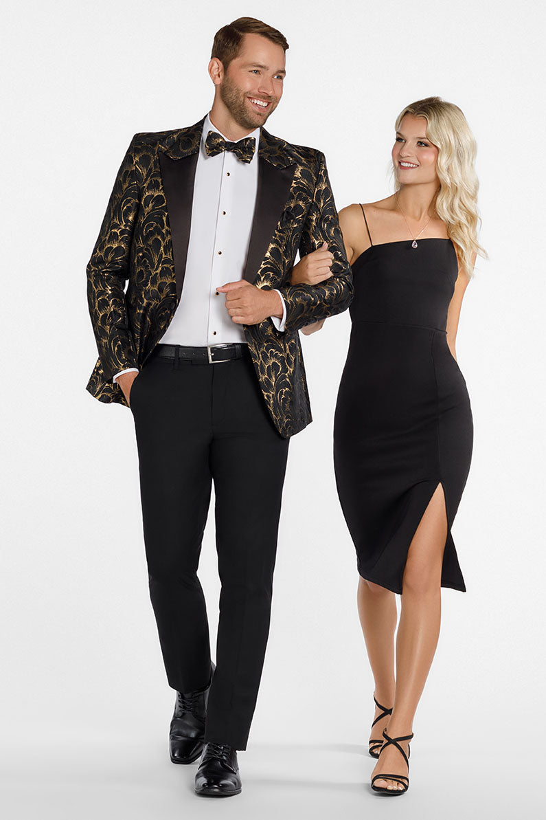 Ted Stanford Savannah Black & Gold Peak Tuxedo Jacket (Separates) 34R Trim