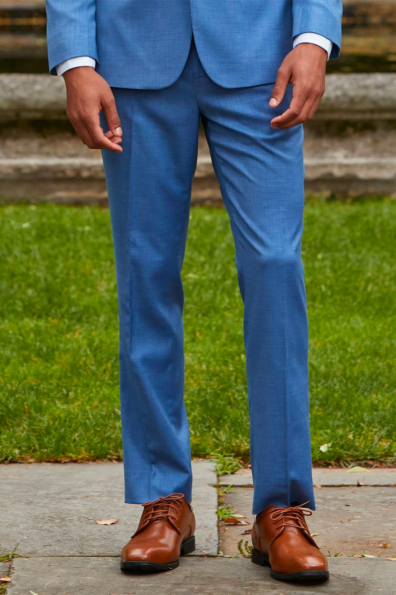 Oxford Blue Plain Front Suit Pants | Louie's Tux Shop