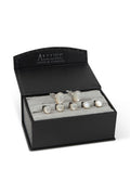 Allure Men White Mother of Pearl in Silver Setting Studs and Cufflinks Set