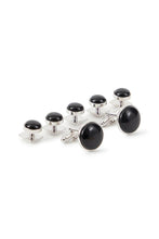 Allure Men Black Circular Onyx  in Silver Setting Studs and Cufflinks Set