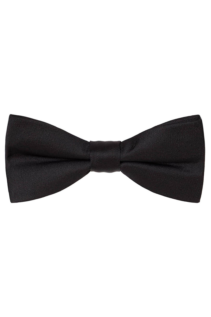Black Solid Satin Silk Bow Tie