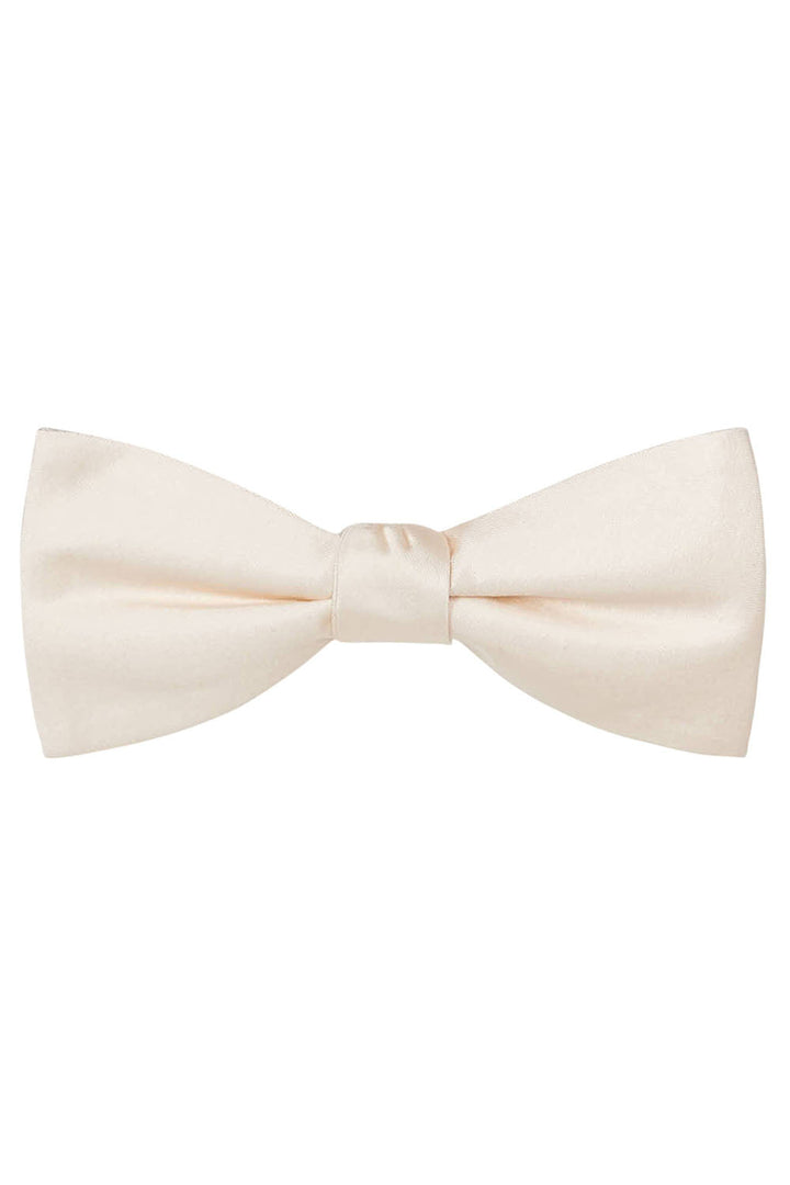 Cream Solid Satin Silk Bow Tie