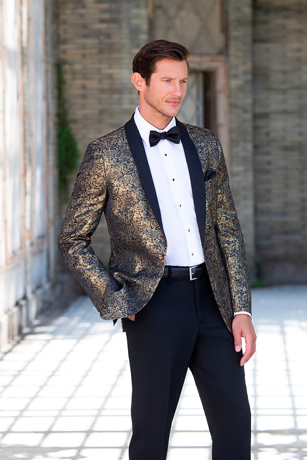 Mark of Distinction "Aries" Gold & Black Paisley Shawl Tuxedo Jacket (Separates)