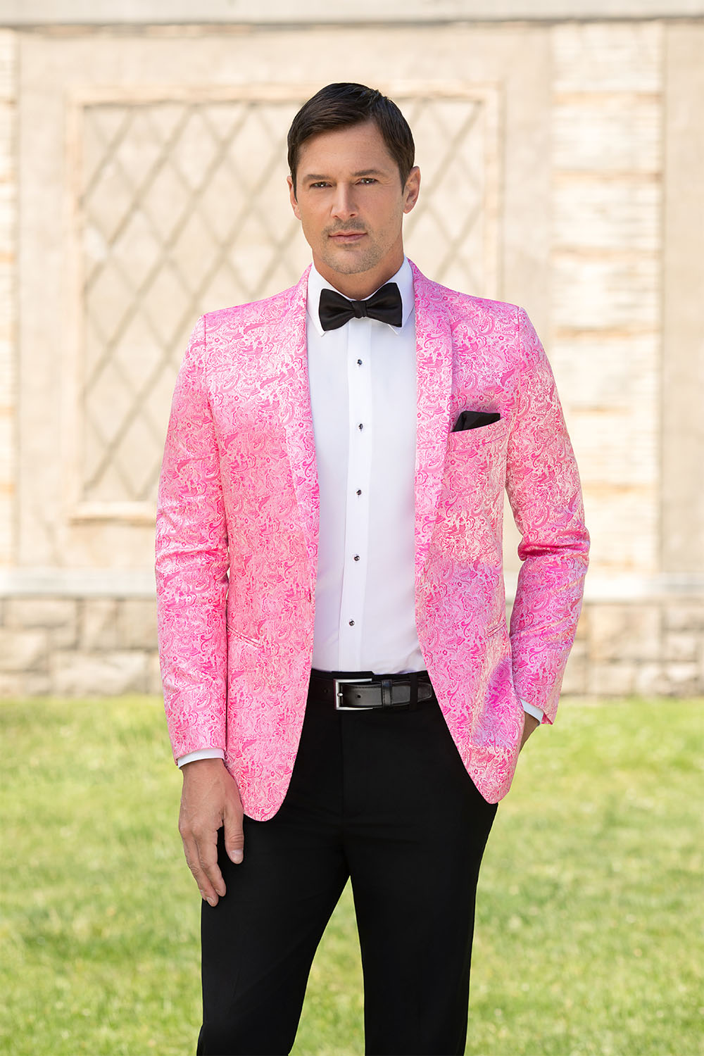 Mark of Distinction "Aries" Hot Pink Paisley Shawl Tuxedo Jacket (Separates)