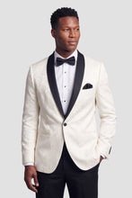Mark of Distinction "Aries" Ivory Paisley Black Lapel Shawl Tuxedo Jacket (Separates)