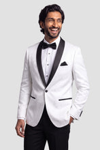 Mark of Distinction "Aries" White Paisley Black Lapel Shawl Tuxedo Jacket (Separates)
