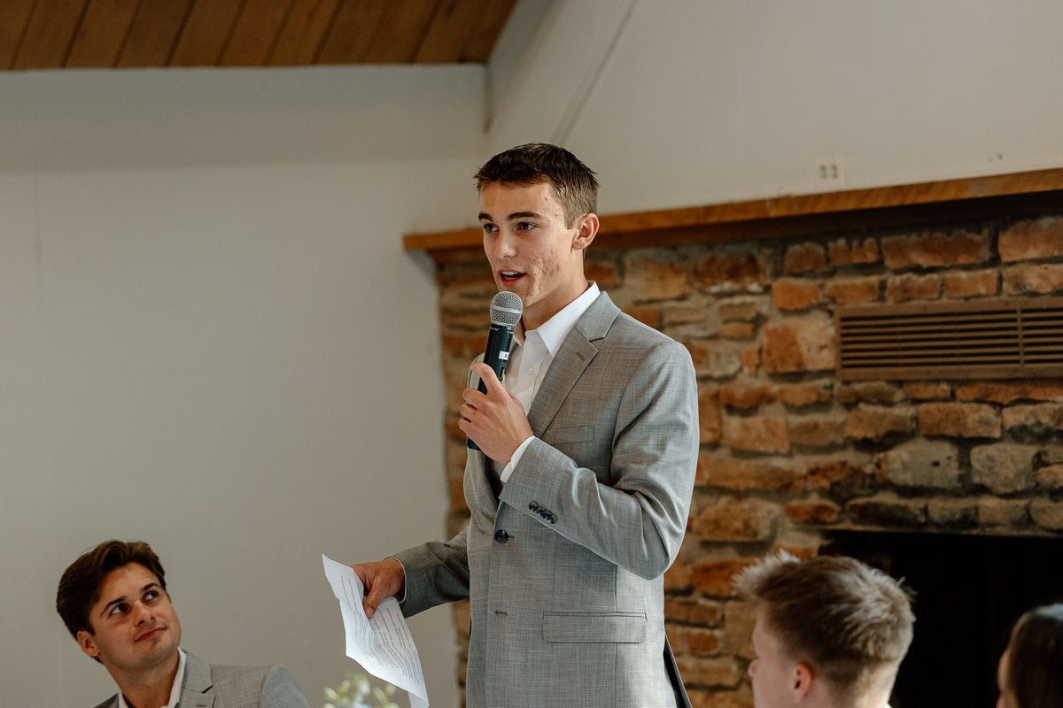 Ryan giving a speech at the wedding reception.