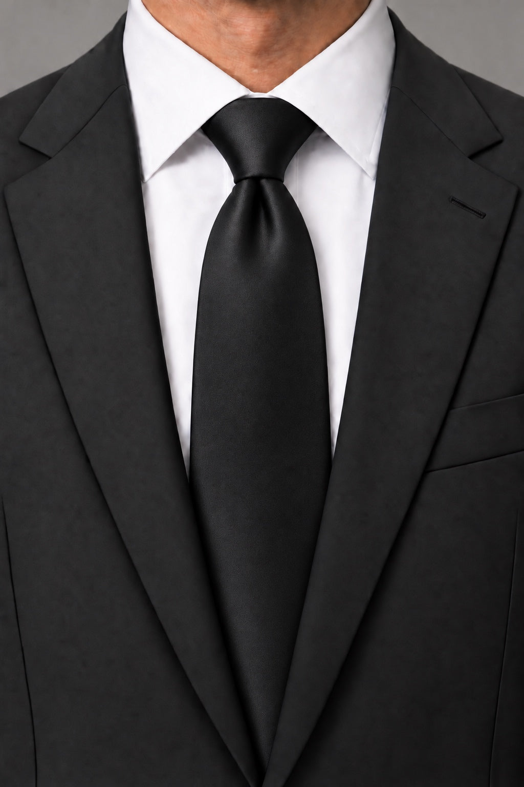Allure Men Black Solid Satin Silk Necktie