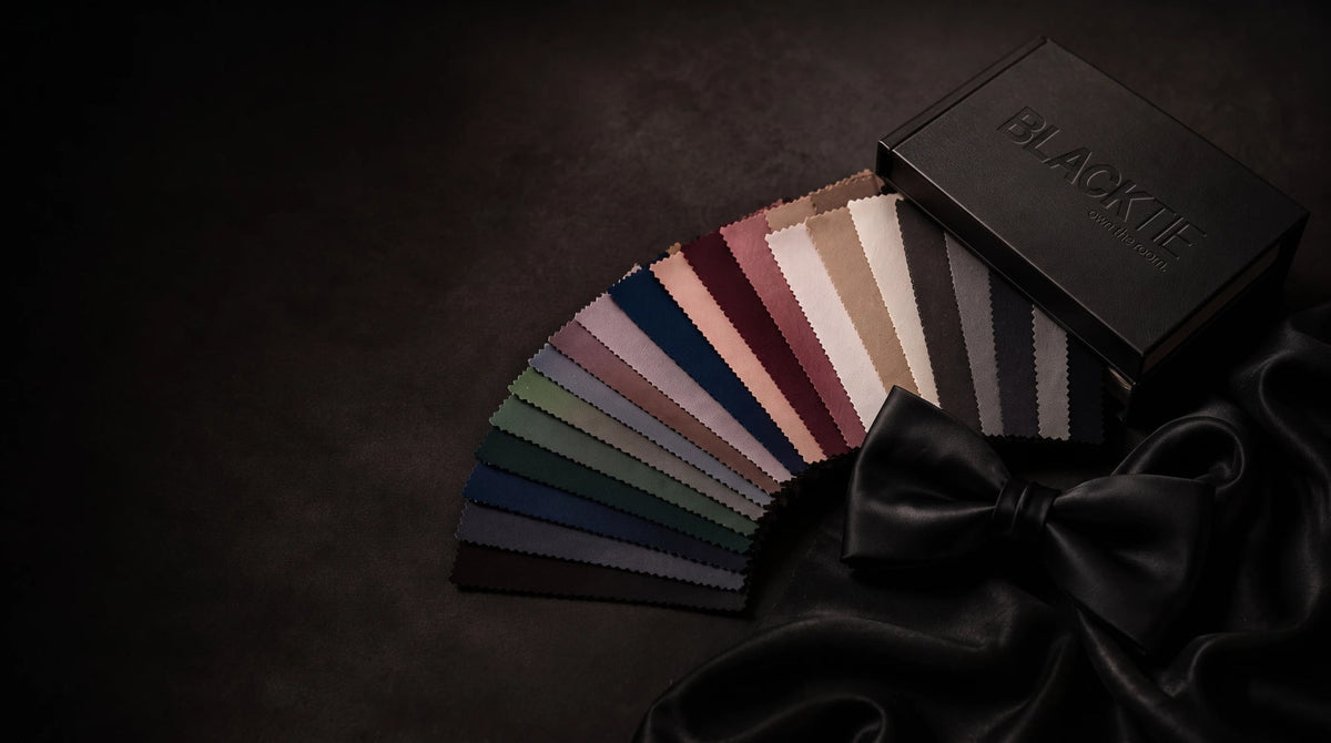 BLACKTIE suit and tuxedo fabric swatches in a range of colors.