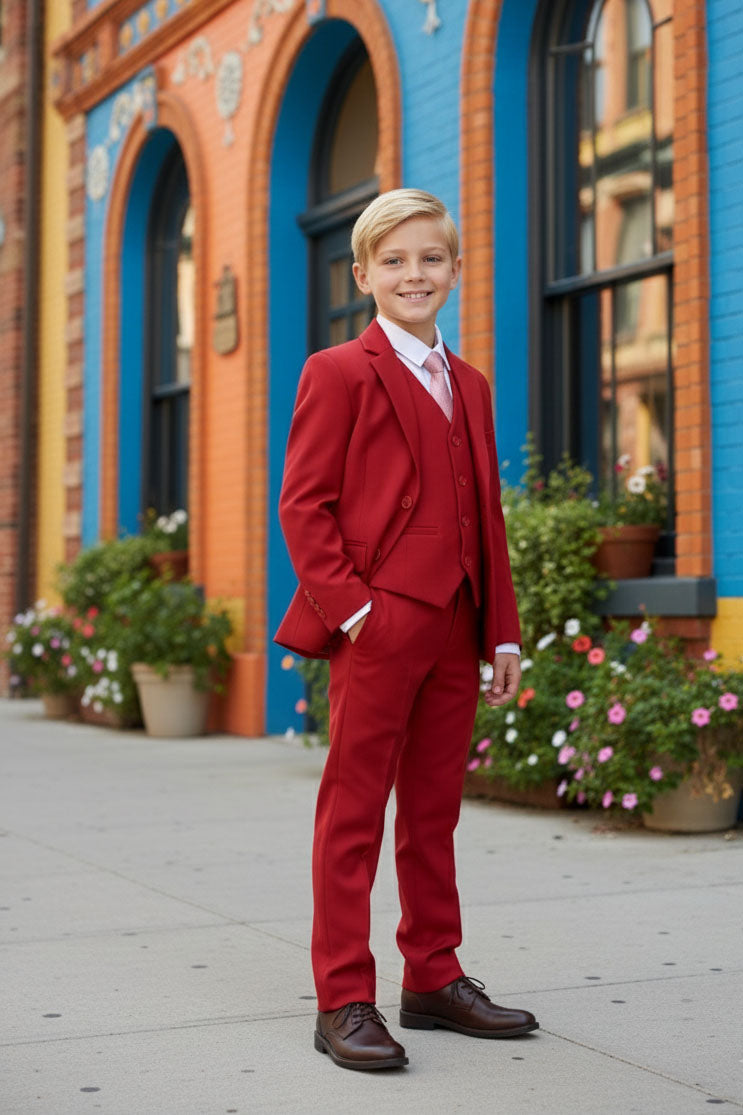 BLACKTIE "Liam" Kids Red Suit (5-Piece Set)