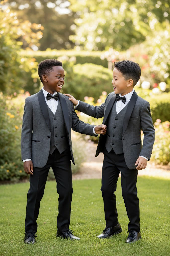 BLACKTIE "London" Kids Charcoal Tuxedo (5-Piece Set)