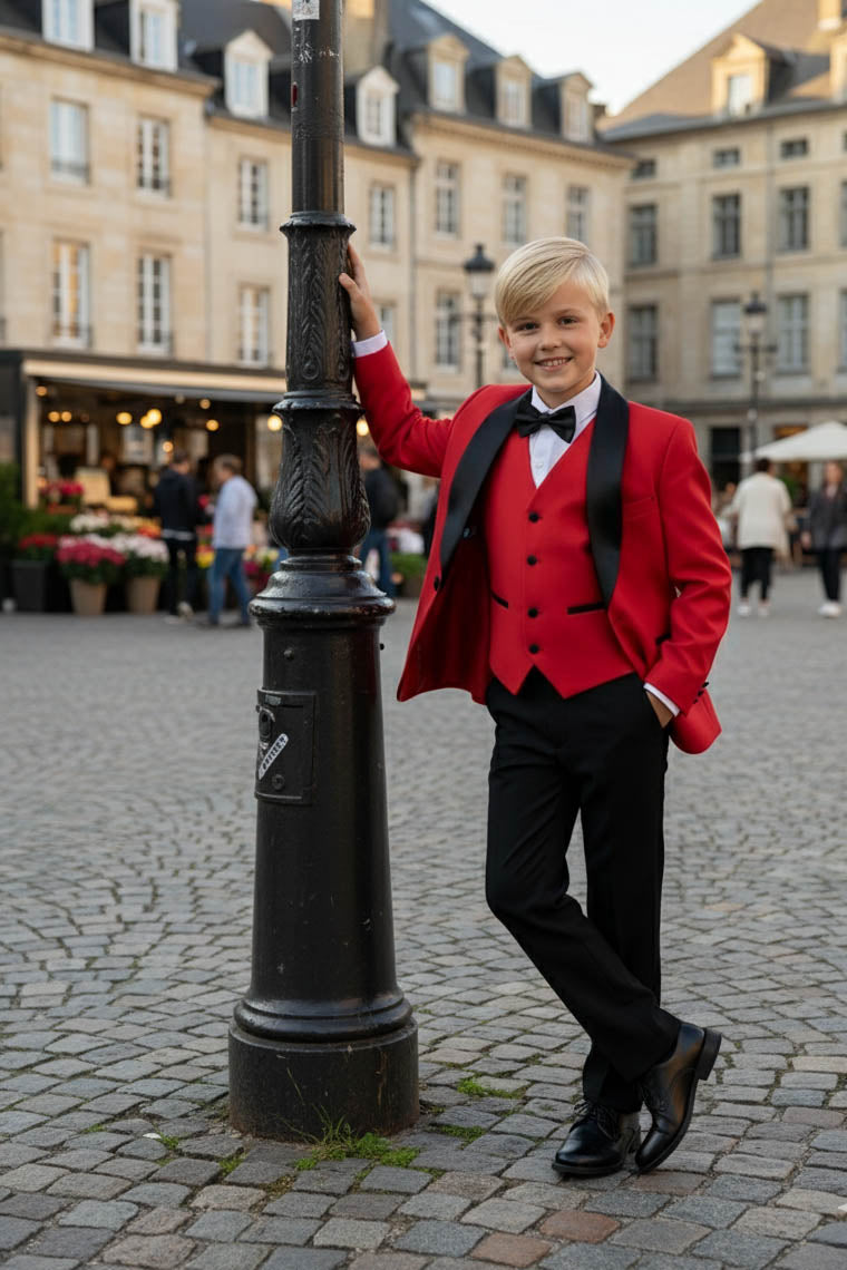 BLACKTIE "London" Kids Red Tuxedo (5-Piece Set)