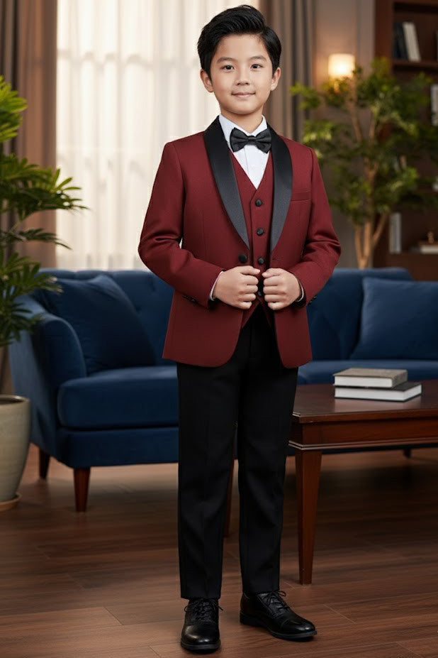 BLACKTIE "London" Kids Wine Tuxedo (5-Piece Set)