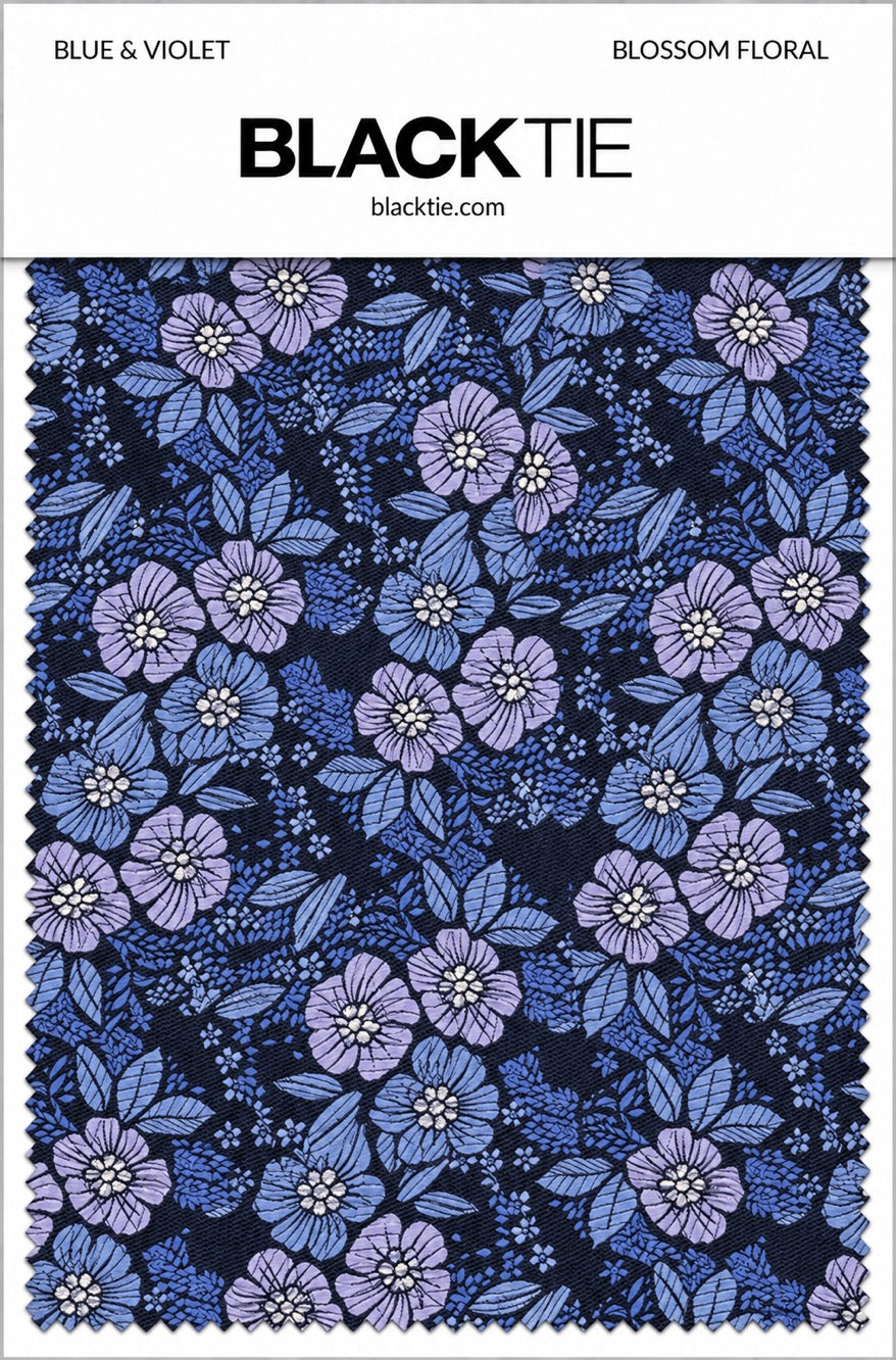 Ted Stanford Blue & Violet Blossom Floral Necktie