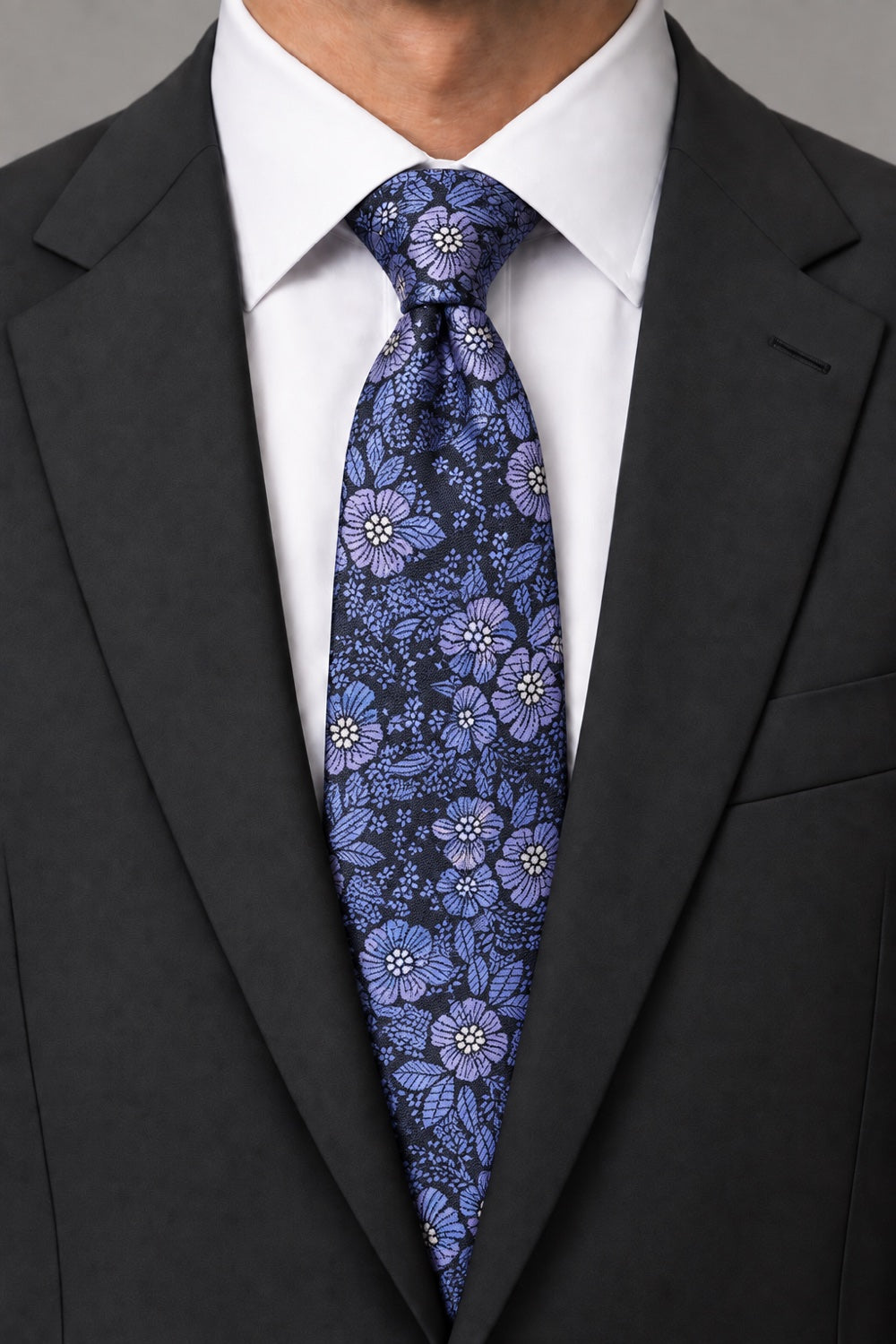 Ted Stanford Blue & Violet Blossom Floral Necktie