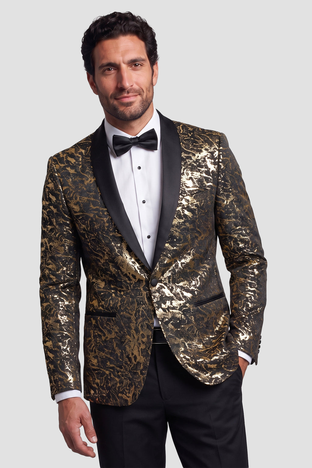 Mark of Distinction "Camo Lam̩é" Black & Gold Shawl Tuxedo Jacket (Separates)
