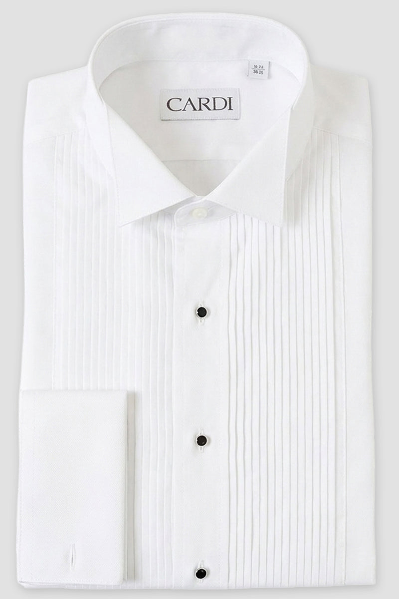 Cardi "Charles" White Spread Collar Tuxedo Shirt
