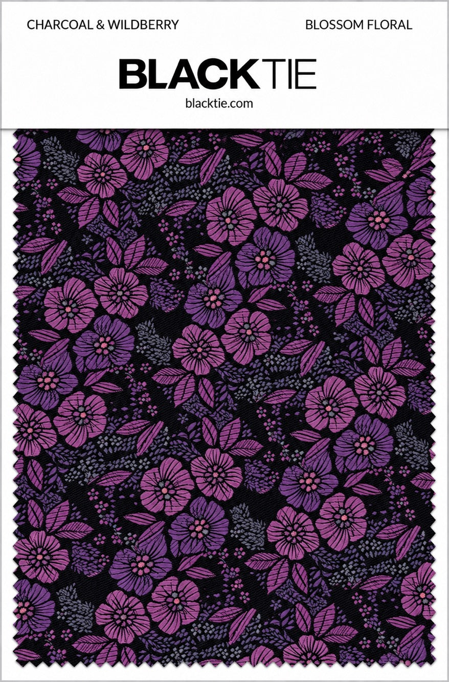 Ted Stanford Charcoal & Wildberry Blossom Floral Necktie