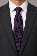 Ted Stanford Charcoal & Wildberry Blossom Floral Necktie