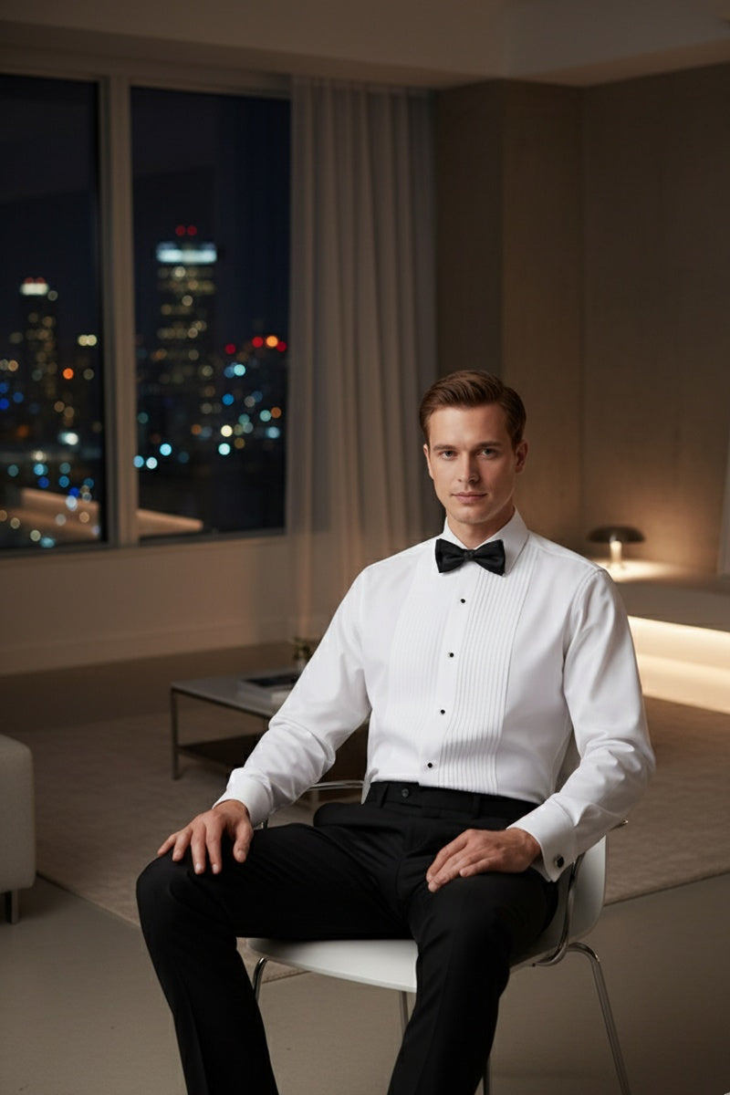 Cardi "Charles" White Spread Collar Tuxedo Shirt