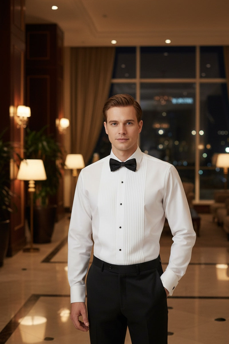 Cardi "Charles" White Spread Collar Tuxedo Shirt
