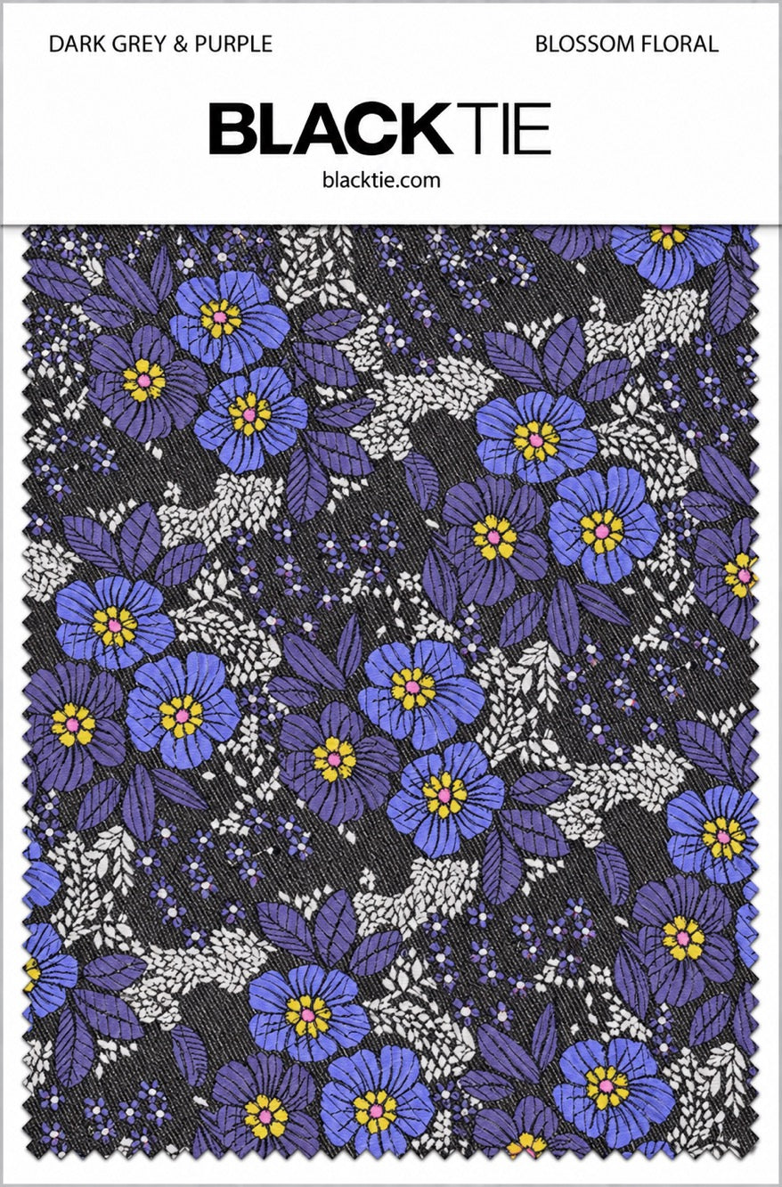 Ted Stanford Dark Grey & Purple Blossom Floral Necktie