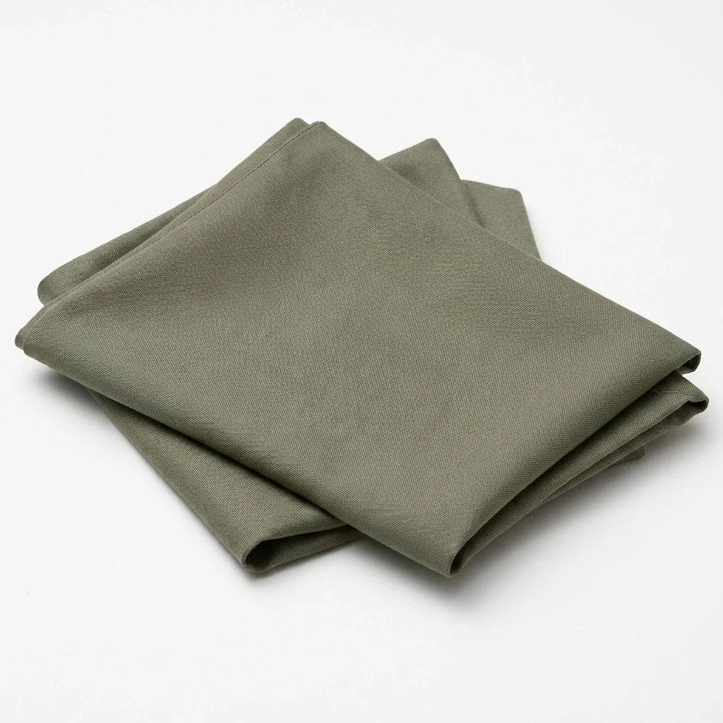 Folded olive green pocket square on a white background.