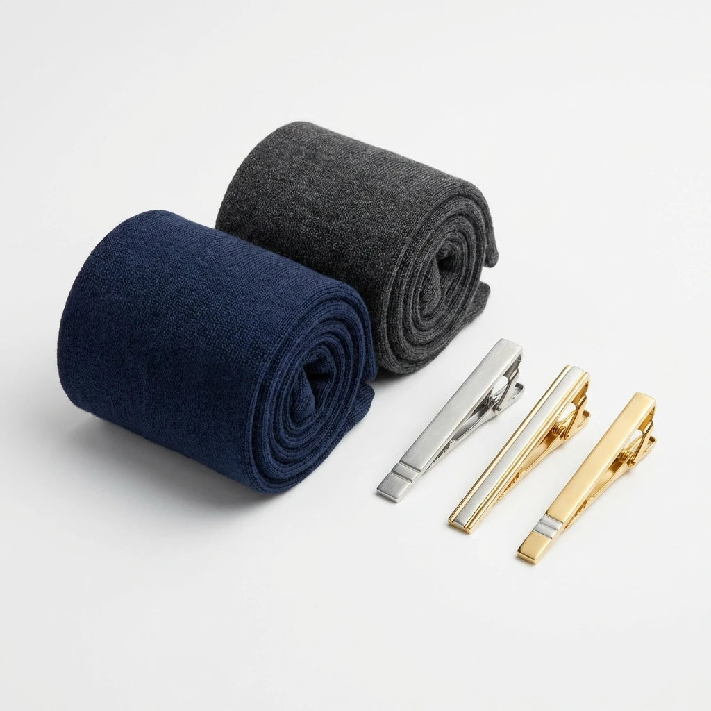 Rolled dress socks with metal tie bars
