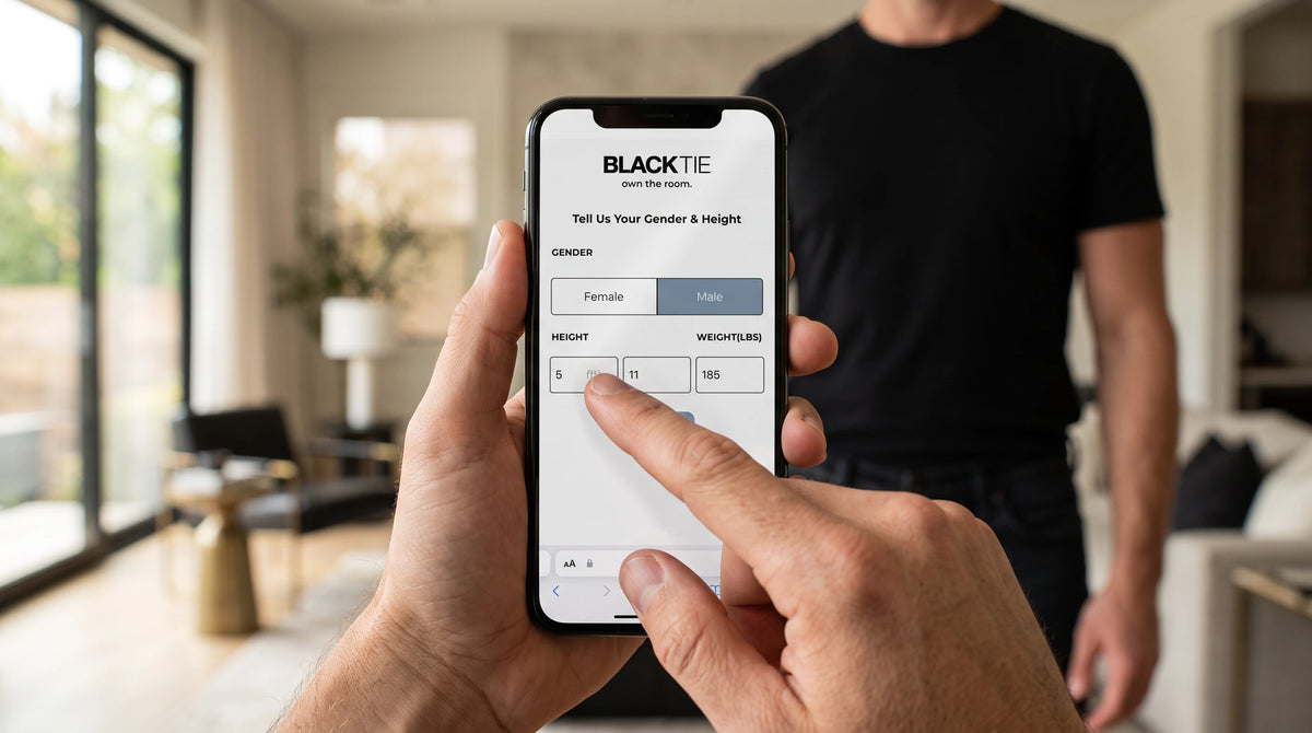 Person entering height and other sizing details into the phone size finder.
