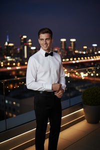 spread collar dress shirt with tie White Cotton Aiden Point Collar