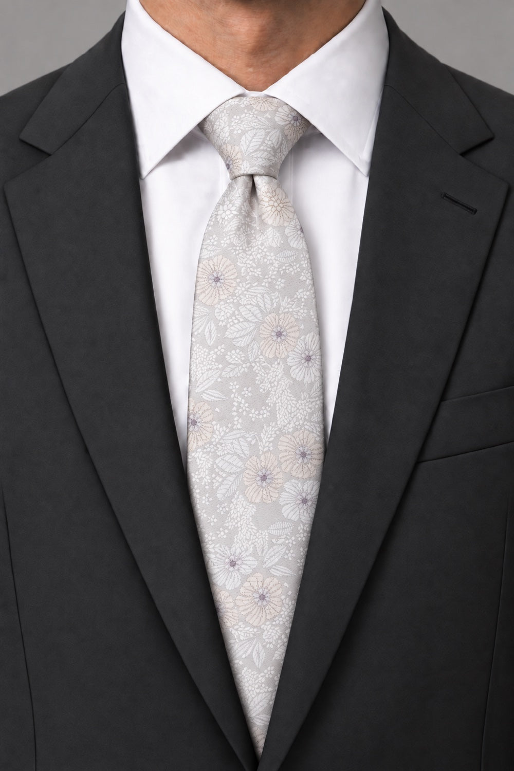 Ted Stanford Light Greige Blossom Floral Necktie