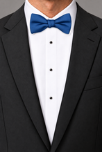 Marine Blue Modern Solid Bow Tie worn with a charcoal suit and white formal shirt