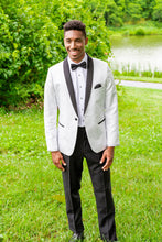 Mark of Distinction "Aries" White Paisley Black Lapel Shawl Tuxedo Jacket (Separates)