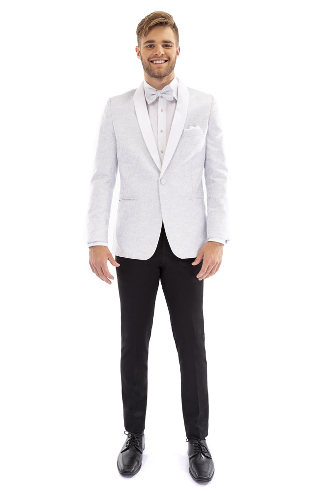 Mark of Distinction "Aries" White & Silver Paisley Shawl Tuxedo Jacket (Separates)