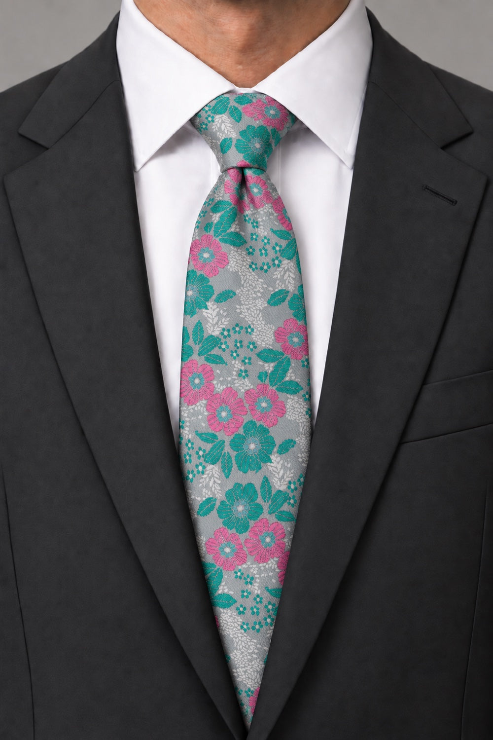 Ted Stanford Pink & Green Blossom Floral Necktie