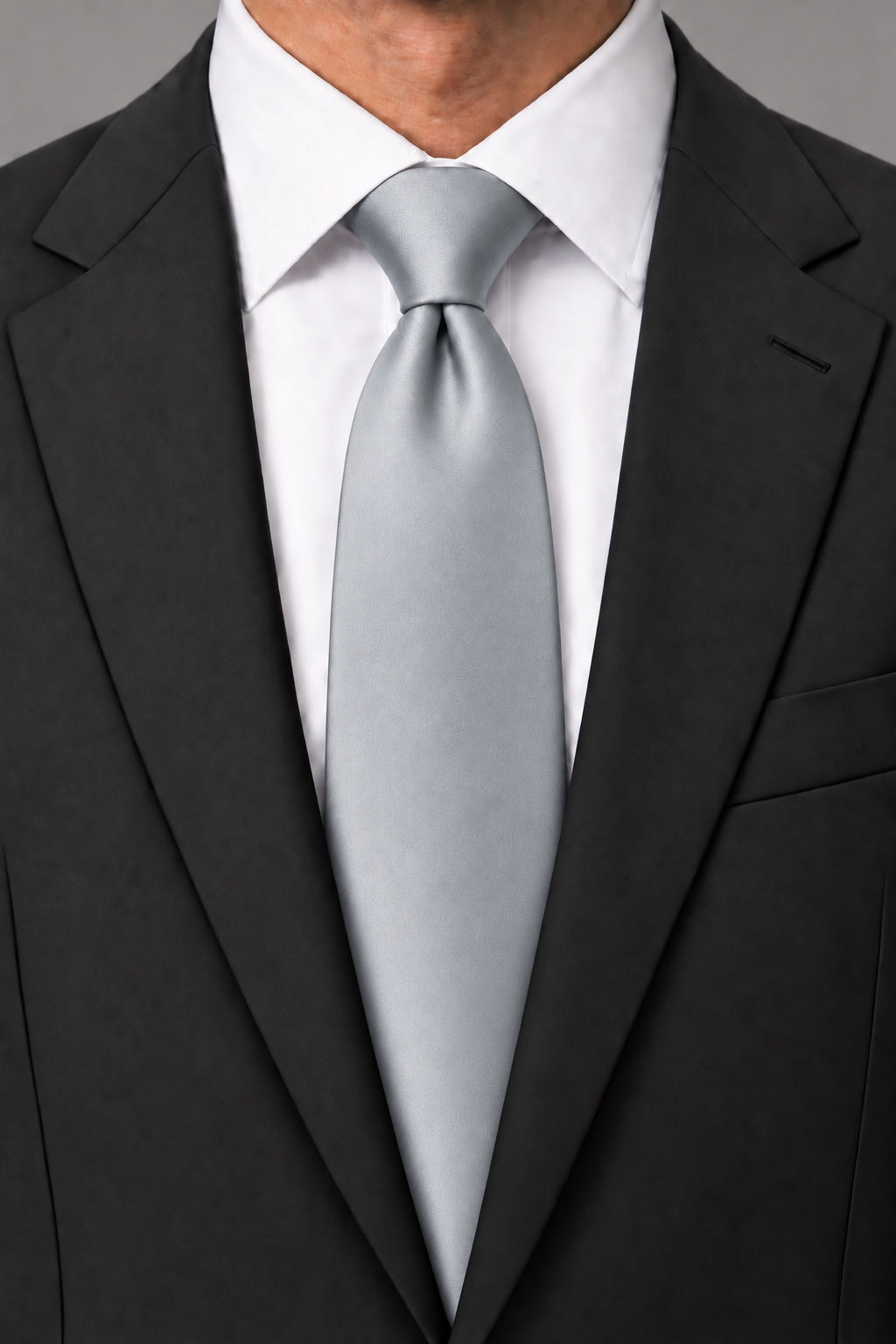 Allure Men Platinum Solid Satin Silk Necktie