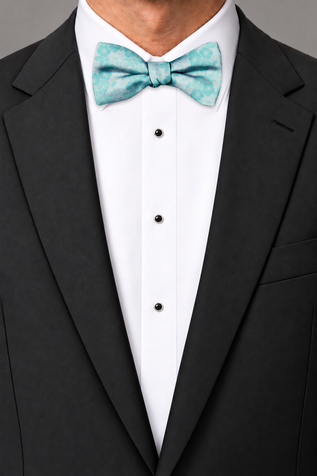 Ted Stanford Aqua Blossom Floral Hand Knot Banded Bow Tie