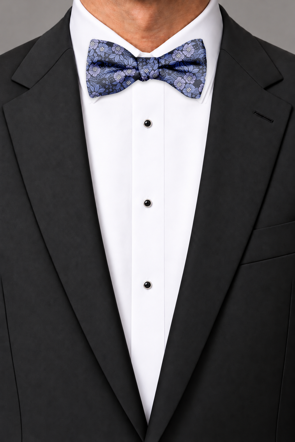 Ted Stanford Blue & Violet Blossom Floral Hand Knot Banded Bow Tie