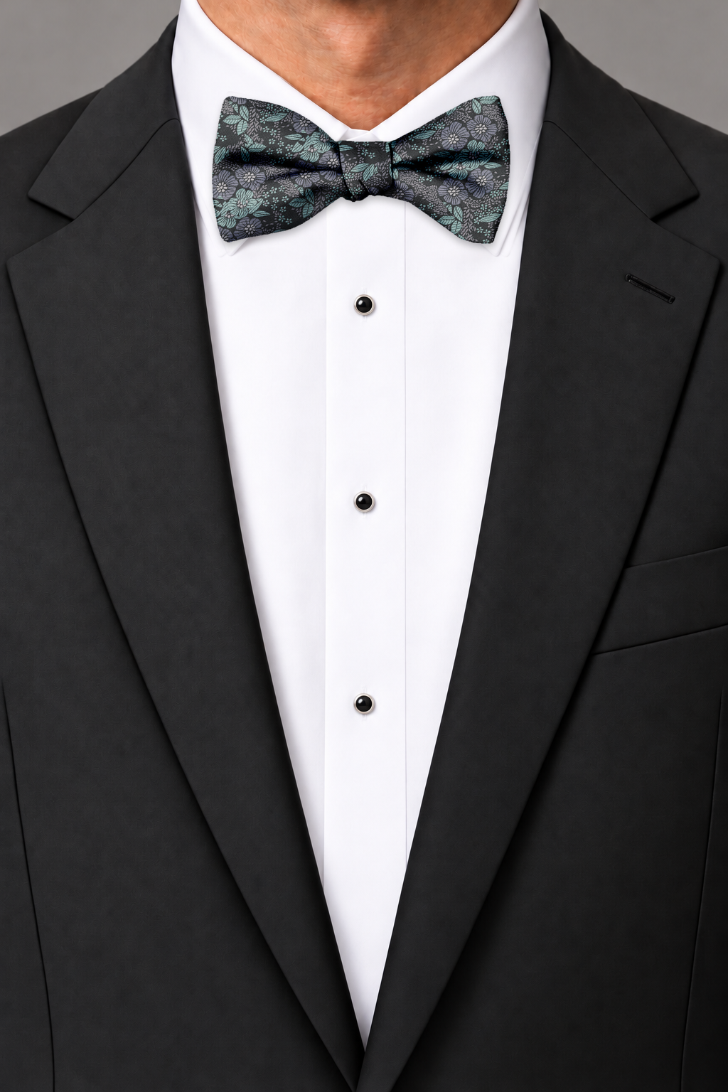 Ted Stanford Steel & Waterfall Blossom Floral Hand Knot Banded Bow Tie