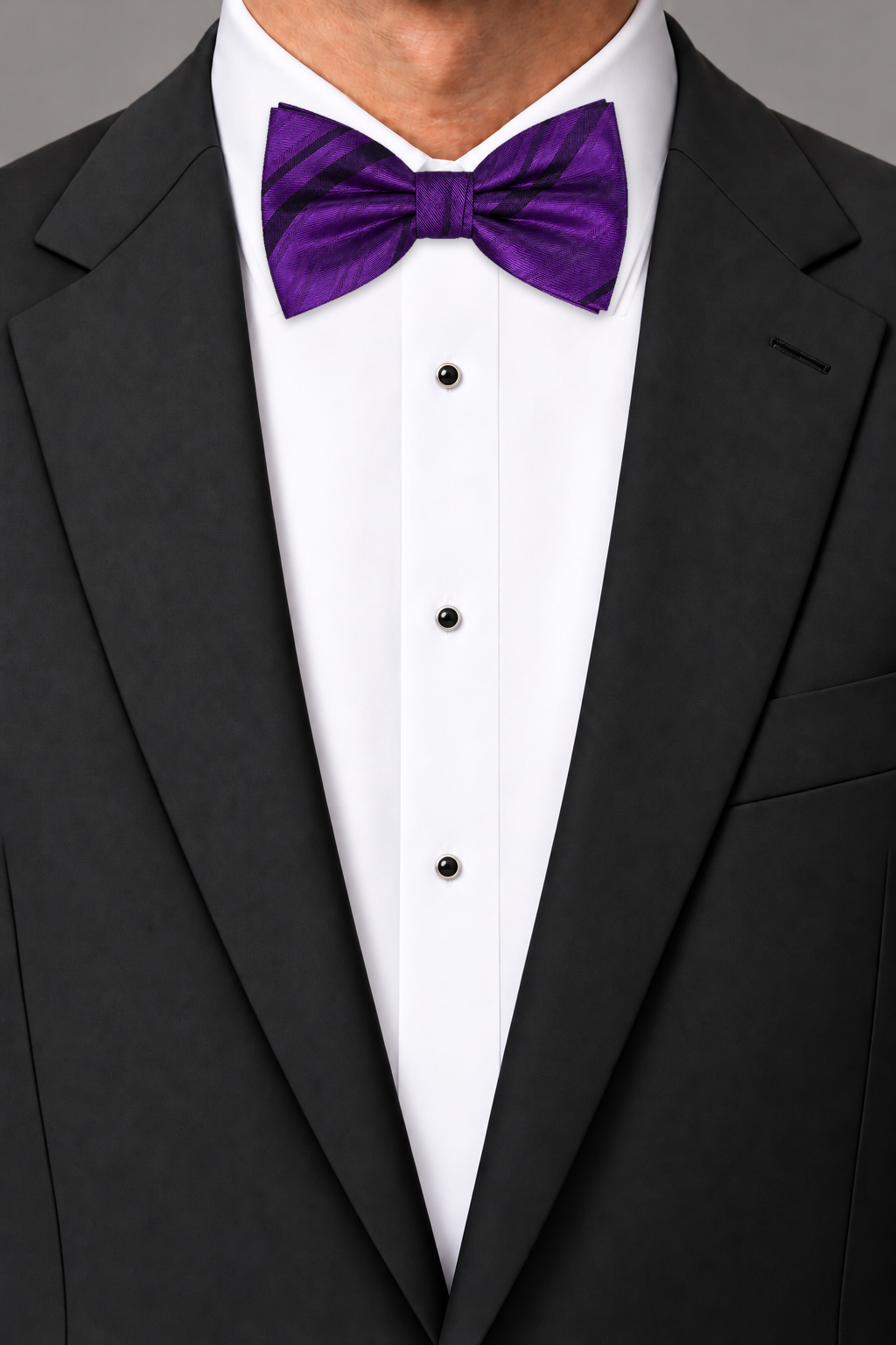 Cardi Purple Striped Satin Bow Tie
