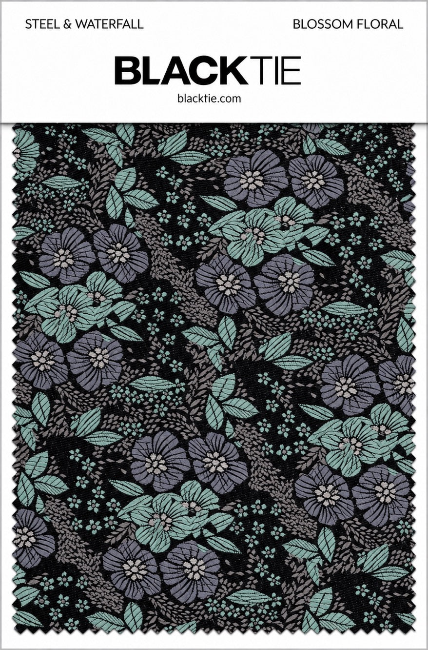 Ted Stanford Steel & Waterfall Blossom Floral Necktie