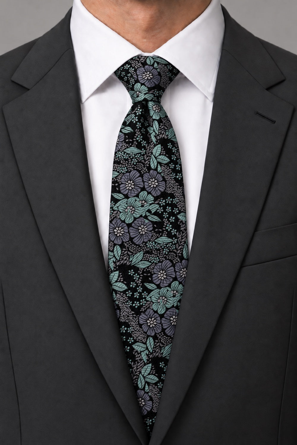 Ted Stanford Steel & Waterfall Blossom Floral Necktie