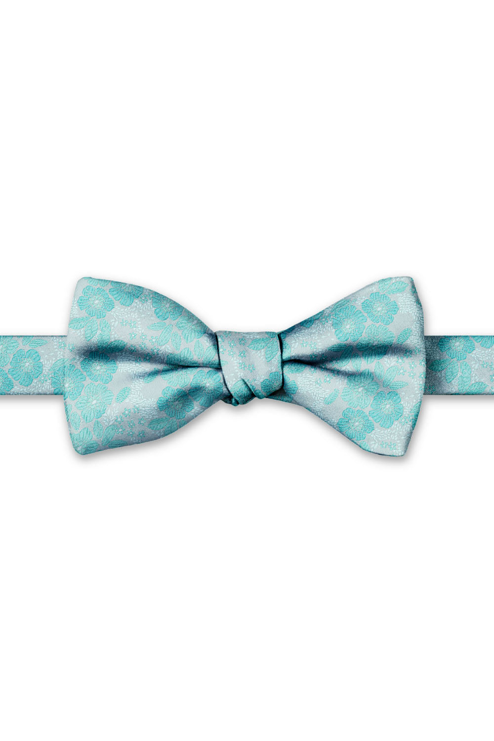 Aqua Blossom Floral Hand Knot Banded Bow Tie - pre-tied bow tie, front view