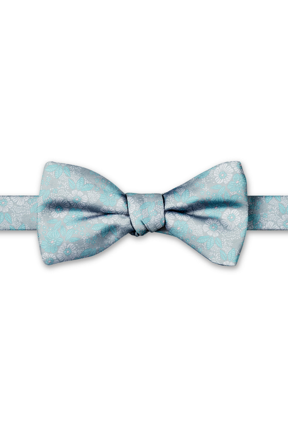 Aqua & Pink Blossom Floral Hand Knot Banded Bow Tie - pre-tied bow tie, front view