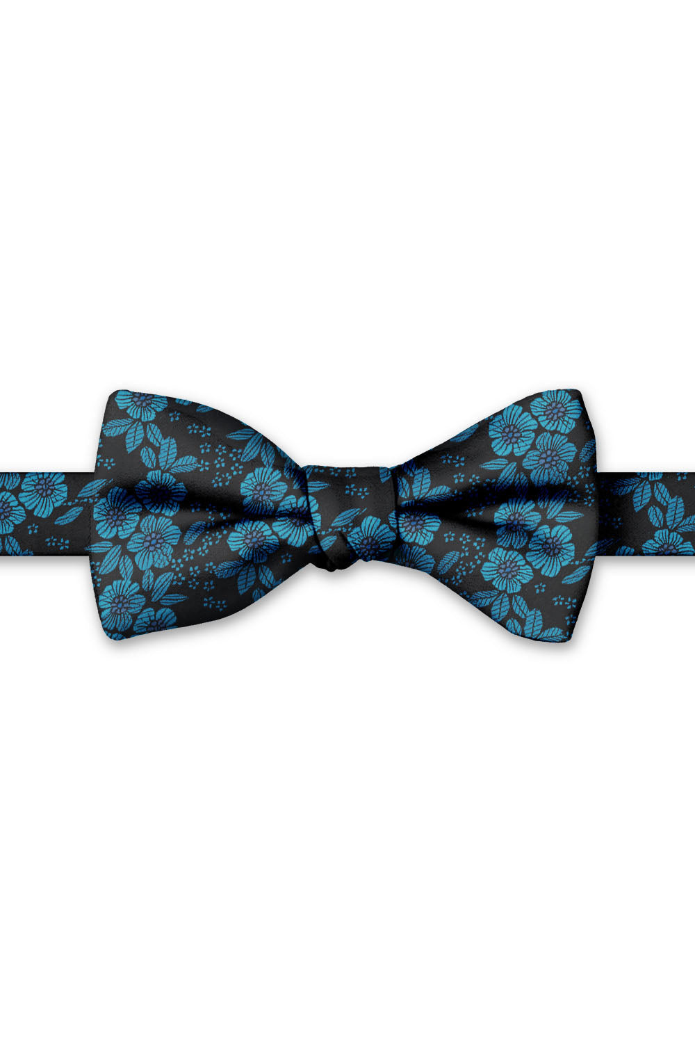 Black & Royal Blossom Floral Hand Knot Banded Bow Tie - pre-tied bow tie, front view