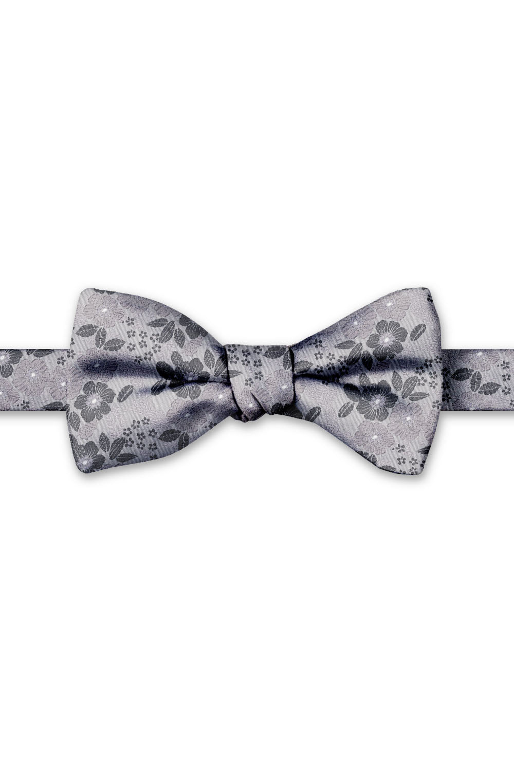 Black Shale Blossom Floral Hand Knot Banded Bow Tie - pre-tied bow tie, front view