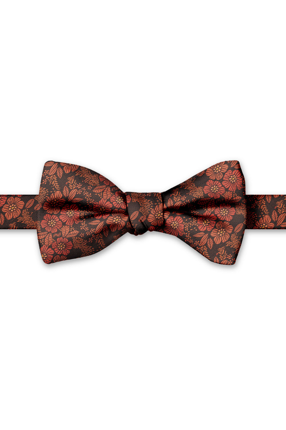 Burnt Orange Blossom Floral Hand Knot Banded Bow Tie - pre-tied bow tie, front view