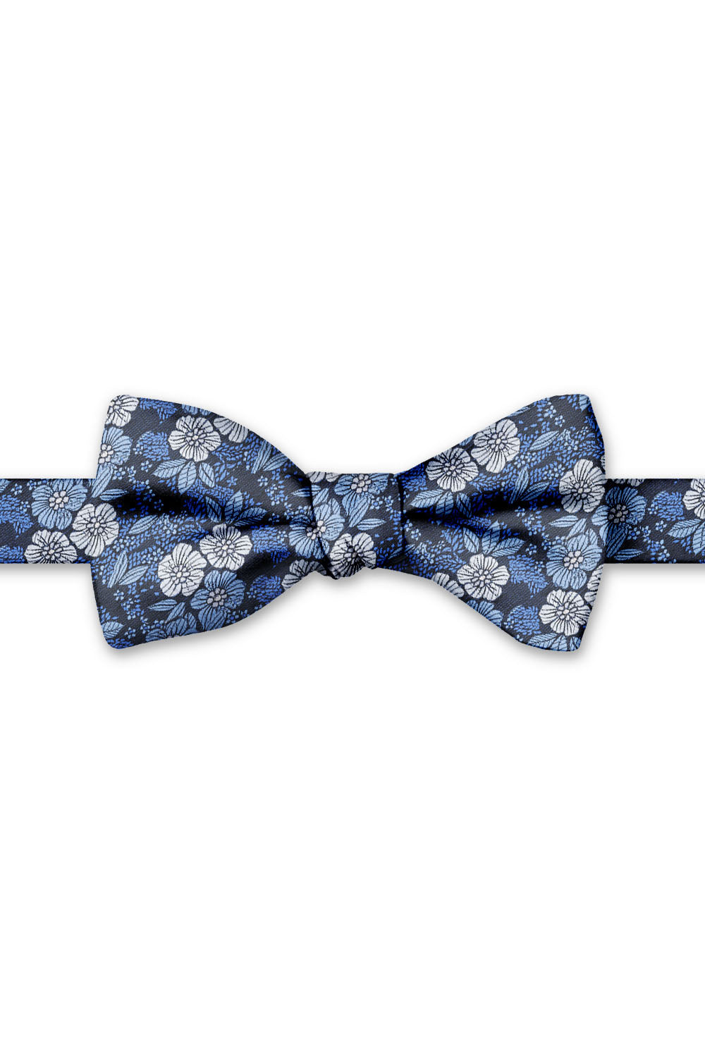 Cobalt Blossom Floral Hand Knot Banded Bow Tie - pre-tied bow tie, front view