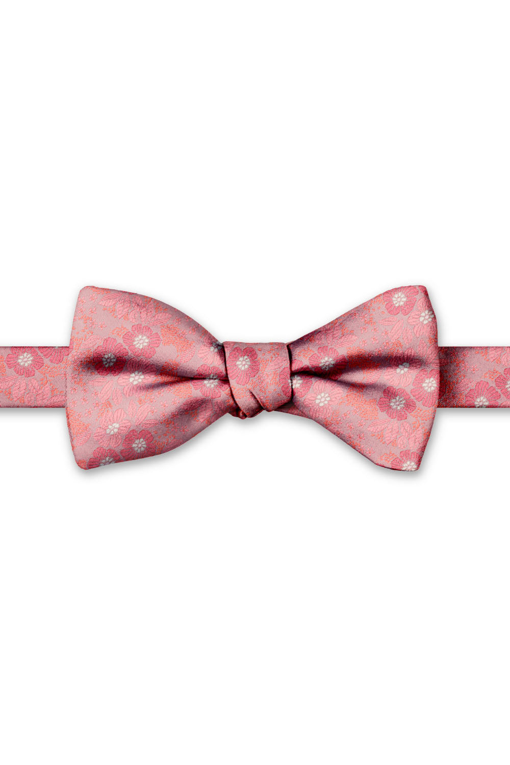 Dark Coral Blossom Floral Hand Knot Banded Bow Tie - pre-tied bow tie, front view