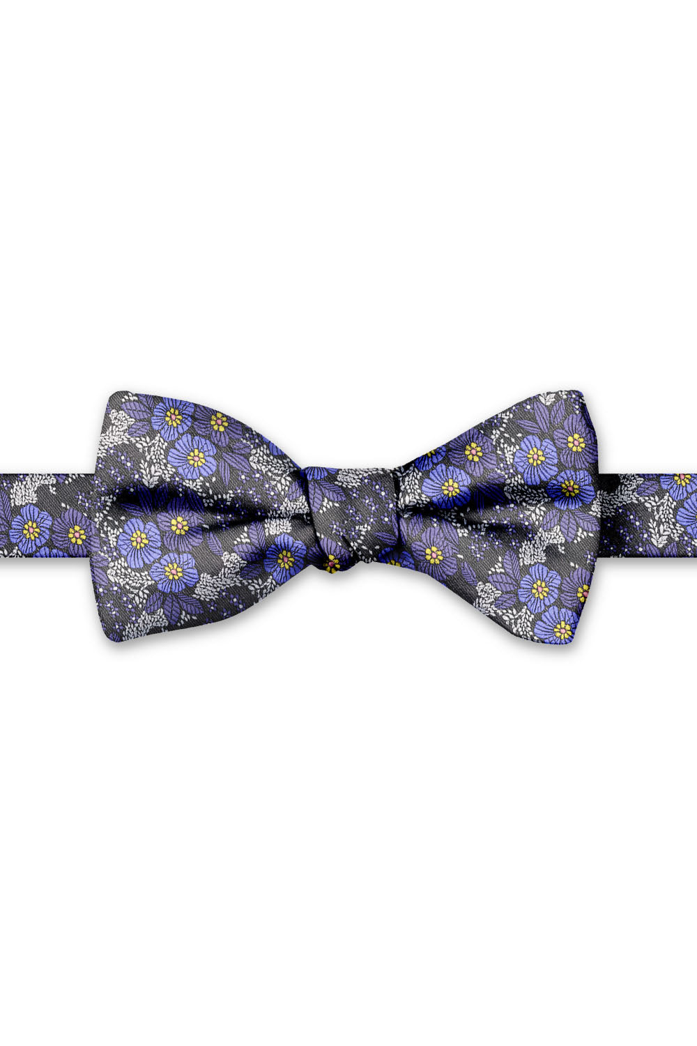 Dark Grey & Purple Blossom Floral Hand Knot Banded Bow Tie - pre-tied bow tie, front view